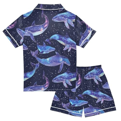 ALAZA Whale Space Starry Pajamas Satin Pajama Set Short Sleeve Button Down Sleepwear2