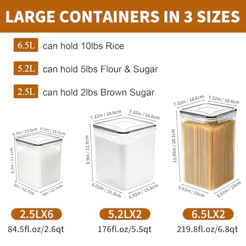 Flour Sugar Storage Containers, 10 Pack Large Airtight Food Storage Containers with Lids for Kitchen Pantry Organization and Storage, BPA Free Plastic Canisters Sets for Cereal, Rice and Baking - Image 3