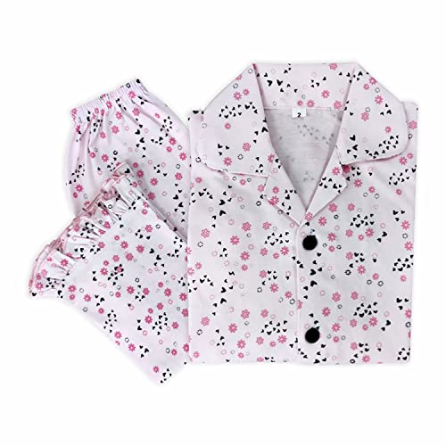 Image of superminis Hosiery Cotton Night Suit with Frill - Full Sleeves, Collared Neck, Sleep Wear for Girls, Kids