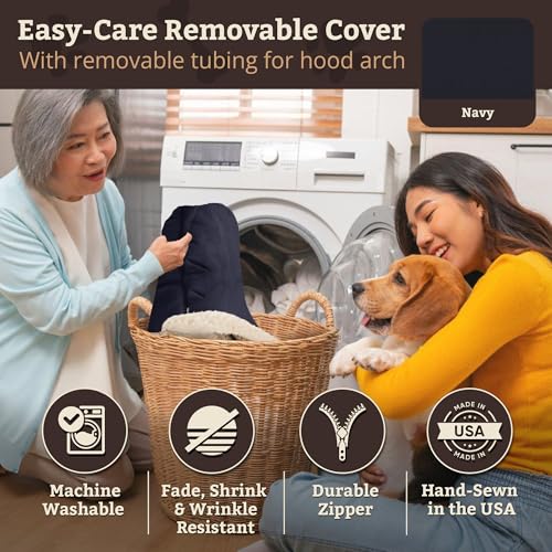 Image of Snoozer Cozy Cave Dog Bed, Round Covered Dog Bed, Navy (L)