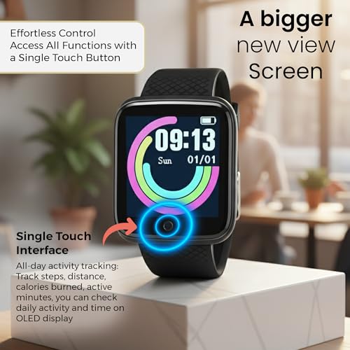 Image of Bouncefit D20 Y68 Fitness Band Smart Watch for Men, Women, Boys, Girls, Kids - Single Touch Interface, Water Resistant, Workout Modes, Quick Charge Sports Smartwatch - Jet Black (FF)