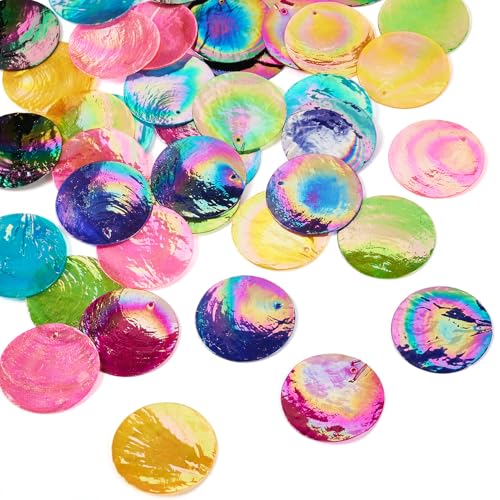 Craftdady 42pcs Natural Capiz Shell Pendants AB Color Flat Round Disc Dangle Earring Charms Big Shell Necklace Pendants Colorful Hang Ornament 39.5-40mm for DIY Craft Bracelet Jewelry Making