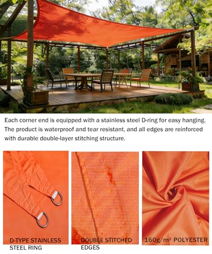 Voile d'ombrage 3x3m rectangulaire en polyester orange imperméable avec cordes