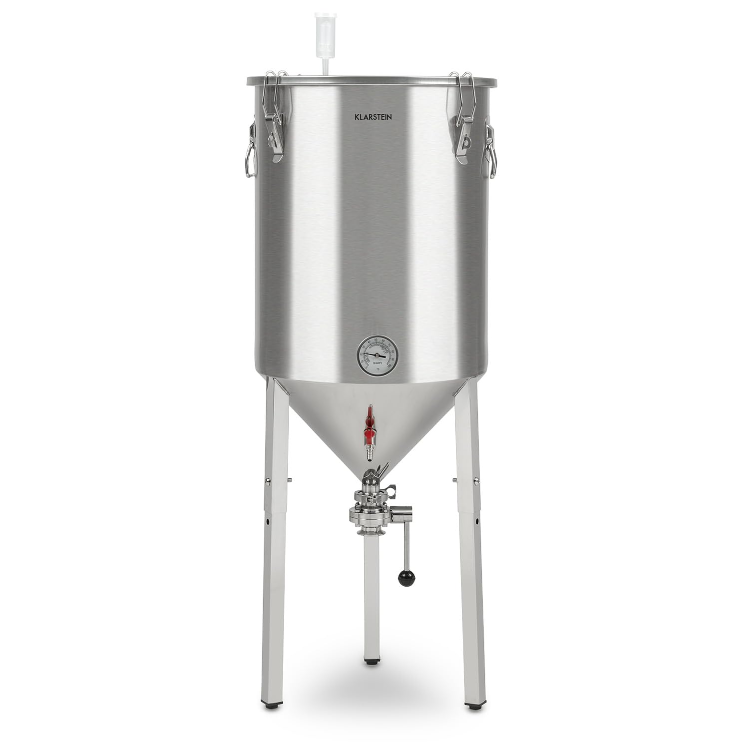 Klarstein Gärkeller Sistema para Elaborar Cerveza - Fermentador con Termómetro, Olla Cónica de Acero Inoxidable, para Cerveza o Vino, Airlock Tapa Hermética, Grifo, Pro 60 L, Plata