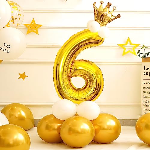 Image of Gold Number Balloons Birthday Balloons - Giant Gold Number 6 Balloon 40 inch, Numbers Balloon Birthday Decorations, Gold Party Supplies for Women Men