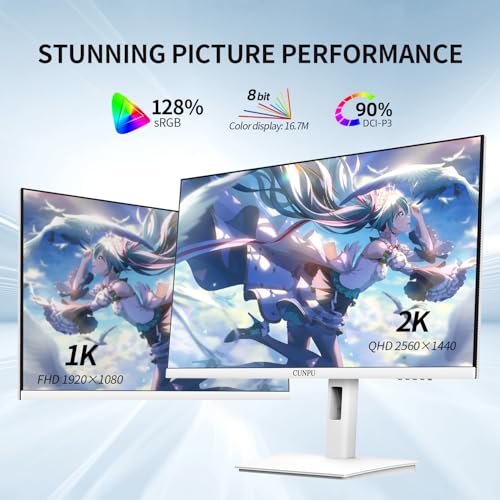 CUNPU 27 Inch White 180Hz Gaming Monitor, QHD 2560x1440 Fast IPS