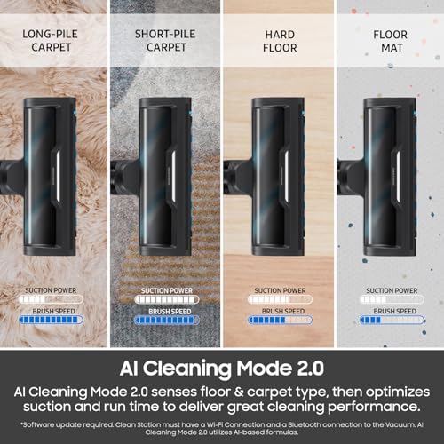 Samsung Bespoke AI Jet Ultra Cordless Stick Vacuum with All-in-One Clean Station, 400AW Powerful Suction, Long Battery Life, Anti-Tangle Pet Tool, 2025, Satin Black, VS90F40DMK/AA