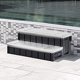 KUAFU Universal Spa Hot Tub Step with Storage, Outdoor Indoor Compartment Spa 2-Step Stool Pool Ladder Handi Step Slip Resistant Striped Dark Gray+Black 350lbs Load Capacity