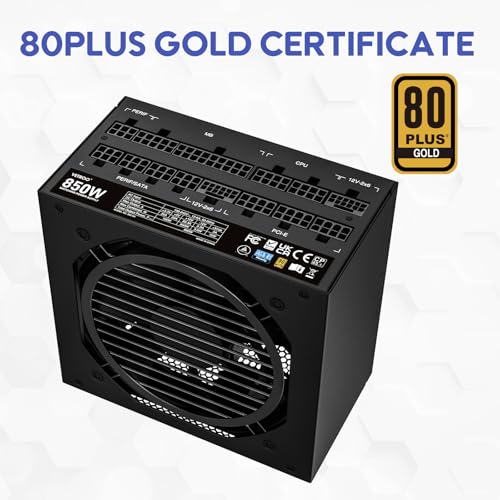 Image of Vetroo 850W Power Supply Dual PCIe 5.1 ATX 3.1 Ready, 80 Plus Gold Full Modular, Quiet Operation with 120mm FDB Fan, 10-Year Warranty - Black