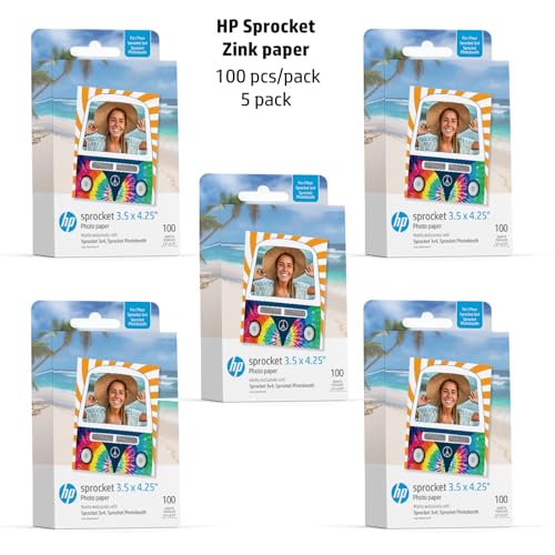 Image of HP Sprocket 3.5 x 4.25 inch Zink Sticky-Backed Photo Paper (500 Pack) Compatible with HP Sprocket 3x4 Photobooth and Photo Printer