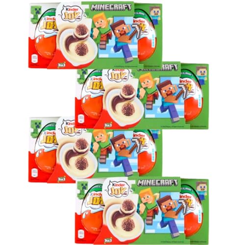 Kinder Joy Minecraft - Caja con 12 huevos de verano con crema de leche y cacao y 2 bolitas de chocolate - Contiene un juguete en el interior