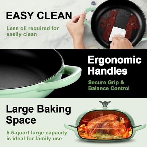 P&P CHEF Bread Dutch Oven for Sourdough, 5.5 Quart Enameled Cast Iron Dutch Oven Pot with Lid for Homemade Bread Baking, Easy to Clean & Even Heat, Pistachio Green