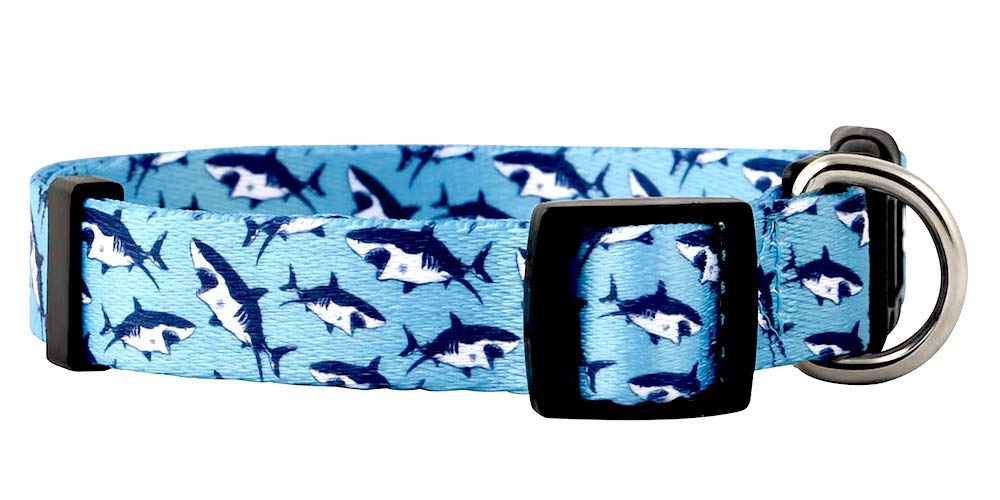 Native Pup Cute Animal Dog Collar, Shark Pattern for Girl or Boy Dogs, Adjustable Size Durable Nylon (Sharks, Medium)