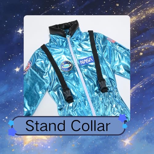 AGCOAH Kids Astronaut Costume Blue Nasa Space Pilot Jumpsuit Boys Girls Halloween Cosplay Outfit Birthday Gifts S(4-5Y) by AGCOAH - Used condition - Image 5