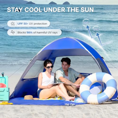 Image of EchoSmile Pop Up Tent for 4 Person Family, Beach Tent Sun Shelter with UPF 50+ UV Protection & Waterproof, Lightweight & Easy Automatic Setup Portable Cabana for Outdoor Travel (Dark Blue)