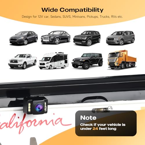 Image of Backup Camera Rear View Camera for Pickup Car Truck RV SUV | AHD 720P Night Vision Reverse Camera with 6 LED Lights, License Plate Backup Cam, Wide View Angle, IP68 Waterproof
