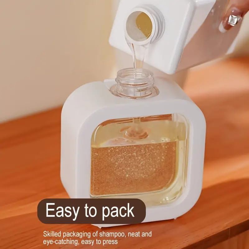 VENEXA Plastic Bathroom Hand Soap Dispenser Kitchen Sink Dish Soap Dispenser with Pump Shampoo Lotion Shower Gel Bottle Press Type Refillable Empty Transparent - White (300 ml) (Square Soap Dispense) 1