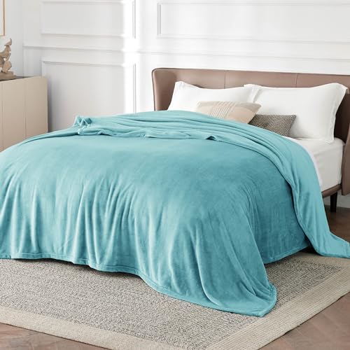 Image of Bedsure GentleSoft Fleece Bed Blankets Queen Size River Blue - Soft Lightweight Plush Fuzzy Cozy Luxury Blanket Microfiber, 90x90 inches