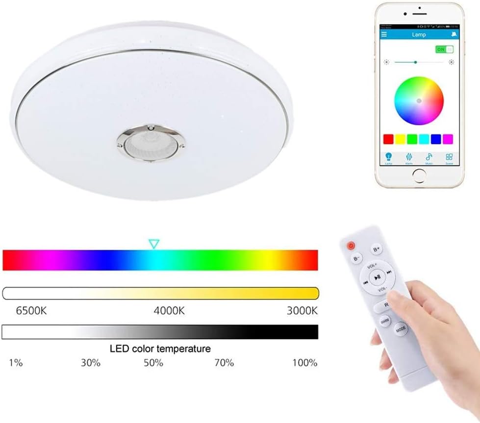 Free Shipping 🛒 LED Starlight Music Ceiling Light with Bluetooth Speaker,Modern Ceiling Light Fixture Color Changing 3000-6000k,Remote APP Control,Dimmable RGB Ceiling lamp for Children's Room 3500lm 36W (White)