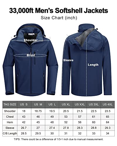 33,000Ft Men's Softshell Jacket With Hood Fleece Lined Windbreaker Lightweight Waterproof Jackets For Hiking #TOP5