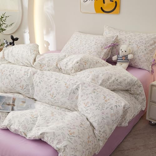 Image of LifeTB Vintage Floral Comforter Set King, Cottagecore Aesthetic Cute Flower Pattern Comforter for All Seasons, Lightweight Coquette Bedding Set Flowers Botanical Comforter with 2 Bow Ties Pillowcases
