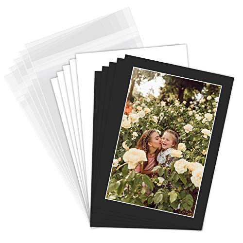 Golden State Art, Pack of 50 Black Pre-Cut 5x7 Picture Mat for 4x6 Photo with White Core Bevel Cut Mattes Sets. Includes 50 High Premier Acid Free Matts & 50 Backing Backers Board & 50 Clear Bags