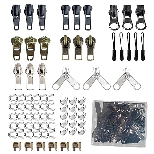 DmHirmg 122 Pieces Zipper Repair Kits Zipper Replacement Set, Zipper Pull Rescue Fix Kits with Zipper Installation Pliers Tools & Extension Pulls for Clothing Jackets Purses Luggage Backpacks Boots