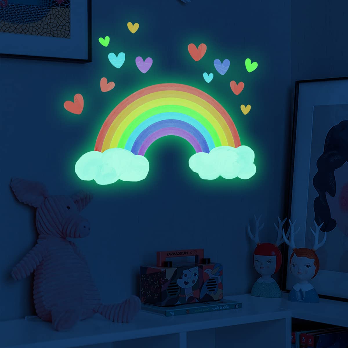 Rainbow Wall Decals Vinyl Rainbow Sticker Rainbow Wall Art Decoration for Kids Boy Girl Baby Nursery Bedroom Living Room Glow in The Dark