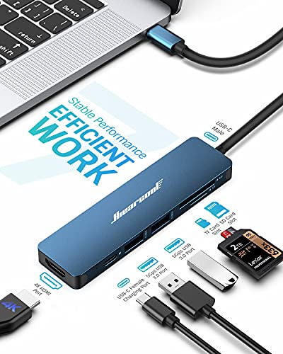 USB C Hub,Hiearcool USB C Adapter,7IN1 USB C to HDMI Mulitiport Adapter Dongle Compatible for MacBook Pro and USB C Laptop-Blue