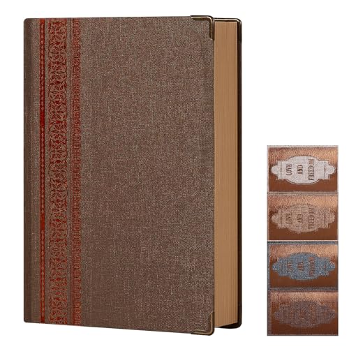 Vintage Hardcover Notebook A5 Journal – 384 Pages Thick Kraft Paper (100 GSM), Linen Fabric Cover with Gold Corner Protectors, Writing Journal for M