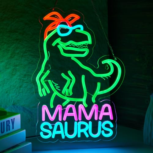 Image of Mamasaurus Neon Sign Dinosaur Neon Light for Wall Decor Smart plug timer compatible USB-Powered Gifts for Birthday Kids Boys Room Playroom Decor(11.6x16.5Inch)