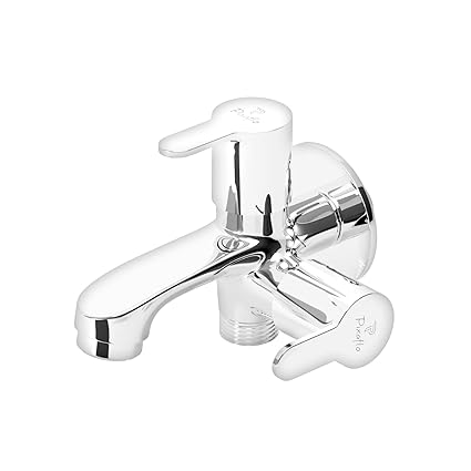 Pixaflo Fission Brass 2-Way Bib Cock 2-in-1 Tap Two Way Two in One Faucet with Wall Flange, Chrome