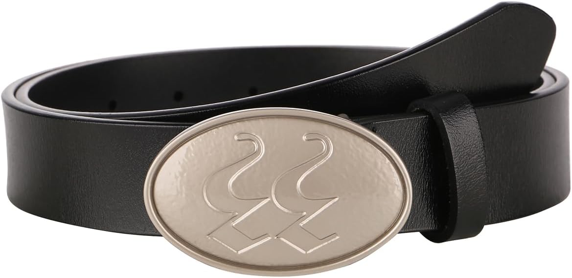 ALAIX Women's Black Leather Belt with Silver/Gold Buckle Western Jeans Y2K Punk Pants Belt Black and Silver Belts for Women