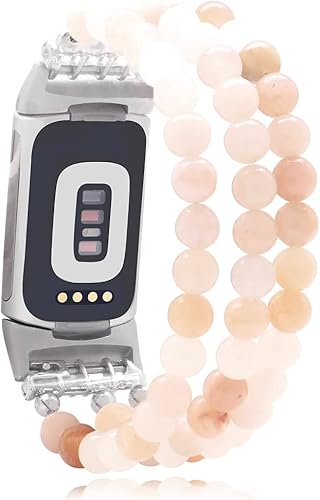 CL Accessories Compatible con Fitbit Charge 5 pulseras de repuesto ajustables con cuentas de piedras preciosas naturales para mujeres y niñas