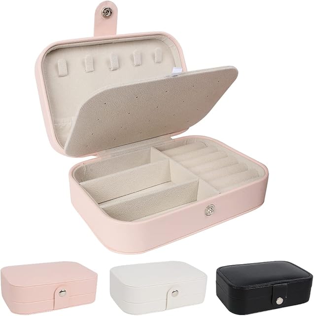 Jewelry Box Organizer, FOME Double Layer PU Leather Small Jewellery Organiser PU Leather Travel Jewelry Box for Rings Earrings Necklace Bracelets Jewelry Gift for Women Girls
