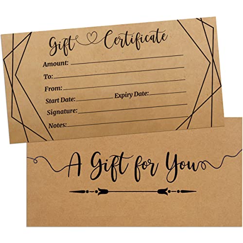 ceiba tree Blank Gift Certificates 30 Pcs Kraft Black Foil Certificate Cards with Envelopes for Salon Restaurants Spa Business Birthday