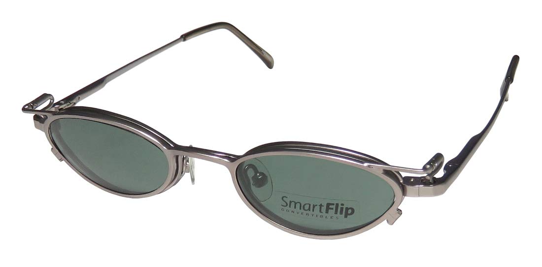 SmartFlip 450 Mens/Womens Cat Eye Full-Rim Shape Sunglass Lens Clip-Ons Spring Hinges Eyeglasses/Eye Glasses (42-19-135, Matte Silver)