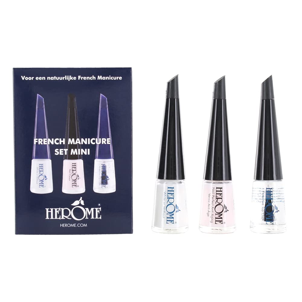 Herome Kit French Manucure Mini - Kit de Voyage - Pour Une French Manucure Dans 3 Étapes - Vernis à Ongles (French Manicure Set) - 3 * 4ml.