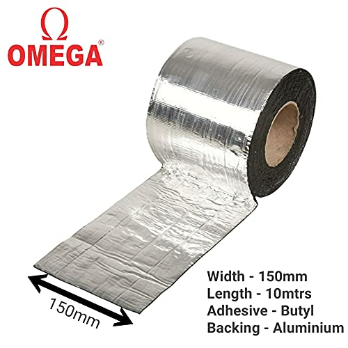 Image of OMEGA Butyl Adhesive Aluminium Waterproof Heavy Duty Leakage Repair Flashing Tape, Roll for Roof, Water Tank, Pipe, Window, Gutter, Crack & Joint Sealing (150mm x 10mtr)