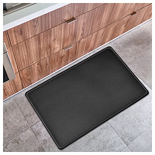 Kitchen Mat Cushioned Anti Fatigue Kitchen Rug, Waterproof Kitchen Rugs and Mats for Floor, Thick Non-Slip Standing Desk Mat for Kitchen, PVC Memory Foam Mat (Black, 17" x 29")