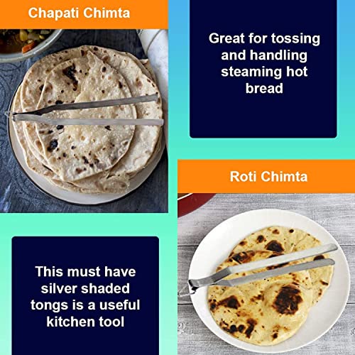 Image of Oc9 Stainless Steel Cooking Tong, Roti Chimta & Wheel Pizza Cutter Cutter for Kitchen