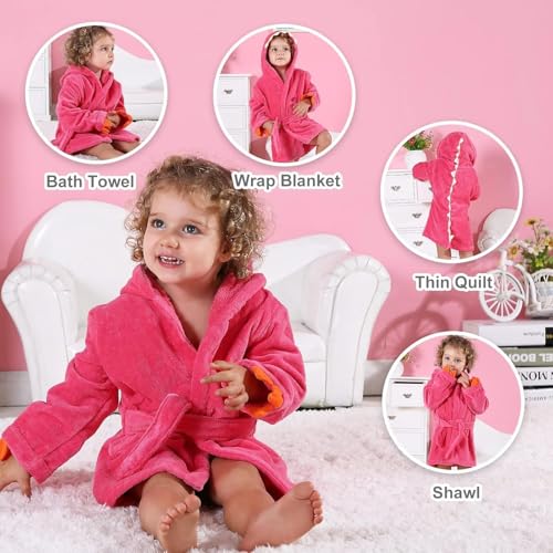 Image of MICHLEY Girls Boys Robe Cotton Towel Baby Dinosaur Style Hooded Bathrobe
