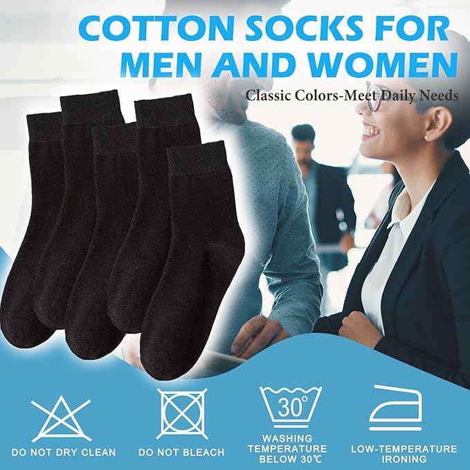 ZIBELL Cotton Crew Socks, 12 Pairs (6 White, 6 Black), Calf Length, US Size 7-122