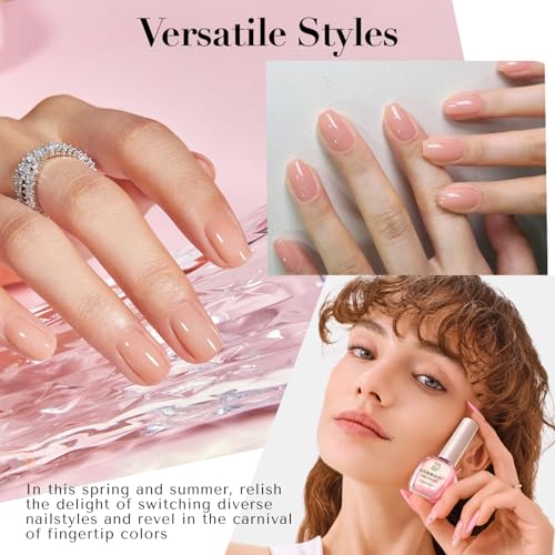Image of AZUREBEAUTY Nail Polish Set, 4 Colors Nude Pink Jelly Transparent Clear Milk White Quick Dry Natural Nail Lacquer Strengthening Treatment Kit with Top Coat DIY Salon at Home