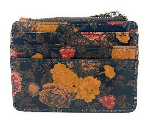 Image of Patricia Nash Cassis Leather Card Case Wallet, Denim Fields, Snap Button and Zip Closure, 4.75 x 3.75 in