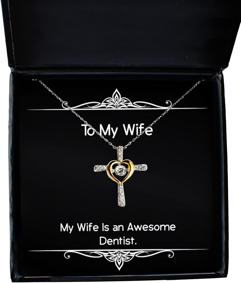 Krumfortable Living My Wife is an Awesome Dentist. Wife Cross Dancing Necklace, Special Wife, Jewelry for
