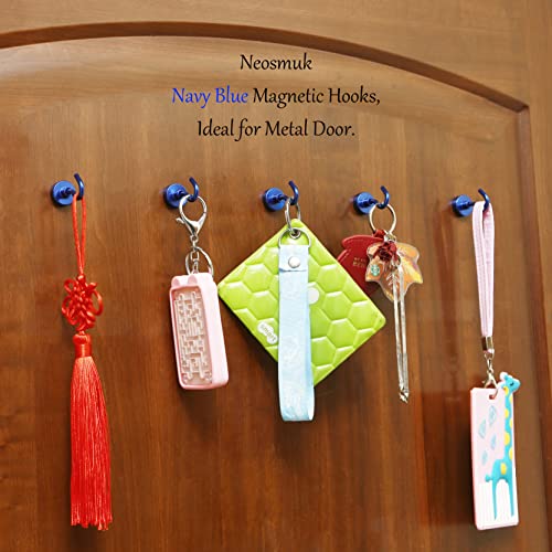 Image of Neosmuk Magnetic Hooks, 22 lb+ Heavy Duty Earth Magnets with Hook for Refrigerator, Extra Strong Cruise Hook for Hanging, Magnetic Hanger for Cabins, Grill (Navy Blue, Pack of 6)