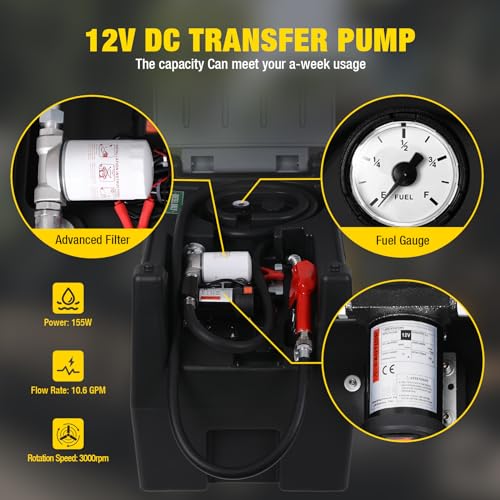 Diesel Transfer Tank 58 Gallon, with 10.6 GPM Fast Flow Rate 12V DC Transfer Pump,19.7 ft Power Cord Portable Diesel Tank for Easy Fuel Transportation & Fit the Truck Bed, Black - Thumbnail 3