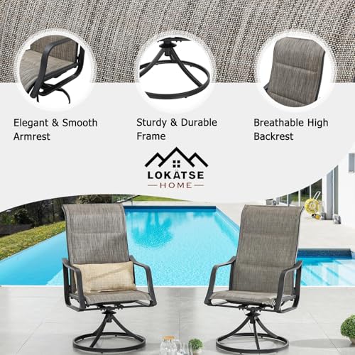Image of LOKATSE HOME Patio Chairs Set of 2, Outdoor Swivel Rocker Dining Chairs with Breathable Fabric and Powder Coated Steel Frame for Porch Balcony, Grey