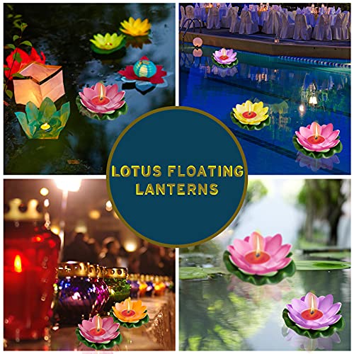 12 Pieces Lotus Floating Lanterns Floating Candles Light Artificial Floating Colorful Lotus With Real Candles Pool Lights Float For Garden Weddings Home Pool Decor(4 Inch) #TOP4